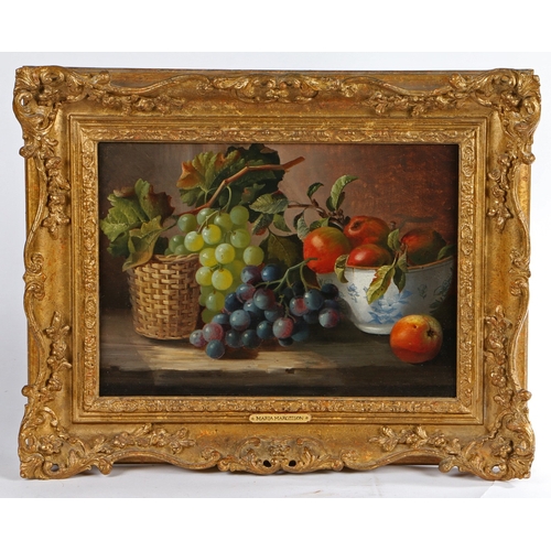 184 - MARIA MARGITSON (BRITISH, 1832-1896) STILL LIFE STUDY OF MIXED FRUIT ON A TABLE. Maria Margitson (Br... 