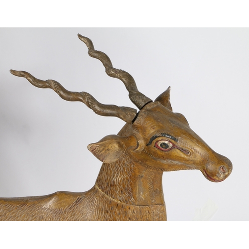 72 - AN INDIAN PAINTED CARVED WOOD MODEL OF A BLACKBUCK/ANTELOPE. modelled in a standing position with pa... 