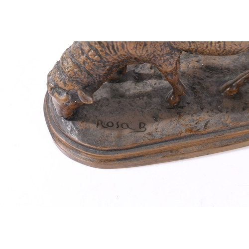 82 - AFTER ROSA BONHEUR, 'MOUTON BROUTANT' (GRAZING SHEEP). a bronze with brown patina, signed 'Rosa B',
... 