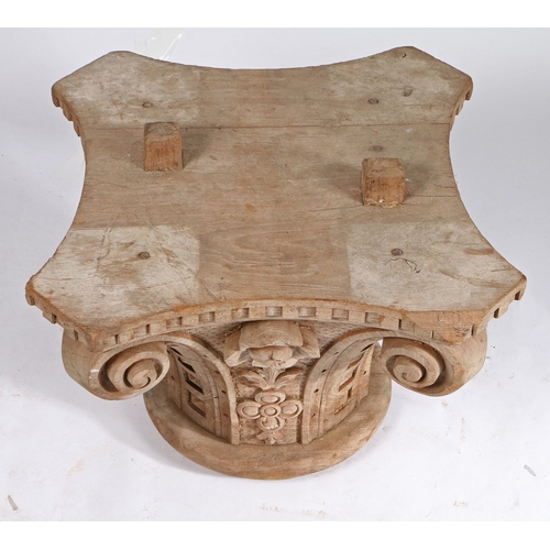 86 - A CARVED OAK IONIC COLUMN CAPITAL. with dentil frieze above foliate lower sections, 56cm wide, 56cm ... 