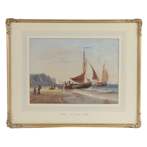 177 - JOHN CANTILOE JOY (1806-1857) BEACH SCENE WITH FISHING BOATS AND FIGURES. John Cantiloe Joy (1806-18... 