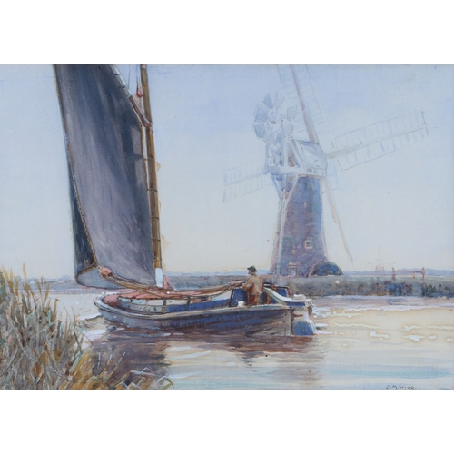 205 - CHARLES MAYES WIGG (BRITISH, 1889-1969) WHERRY PASSING A MILL. Charles Mayes Wigg (British, 1889-196... 