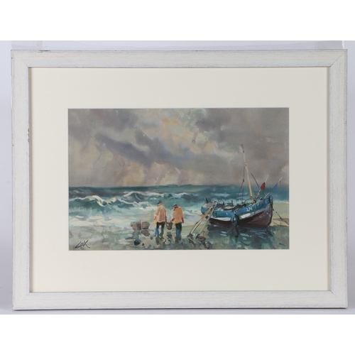 217 - JACK COX (BRITISH, 1914-2007) NORTH NORFOLK FISHING BOAT WITH FISHERMEN. Jack Cox (British, 1914-200... 