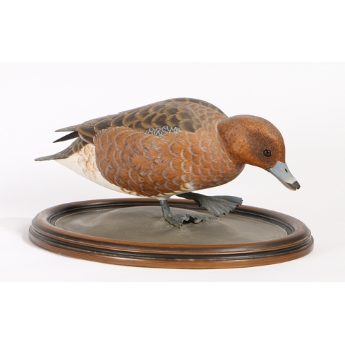 250 - A FINE QUALITY 20TH CENTURY CARVED AND PAINTED WOODEN SCULPTURE OF A WIDGEON. A fine quality 20th ce... 