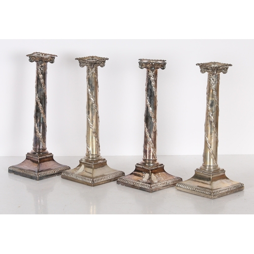 255 - A PAIR OF GEORGE III SILVER CANDLESTICKS, A MATCHING PAIR OF PLATED CANDLESTICKS. Sheffield 1774/177... 