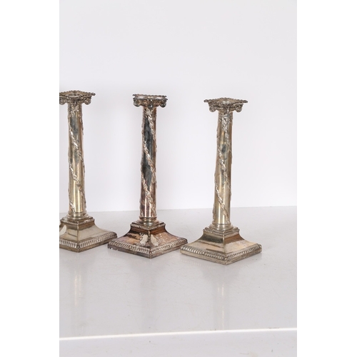 255 - A PAIR OF GEORGE III SILVER CANDLESTICKS, A MATCHING PAIR OF PLATED CANDLESTICKS. Sheffield 1774/177... 