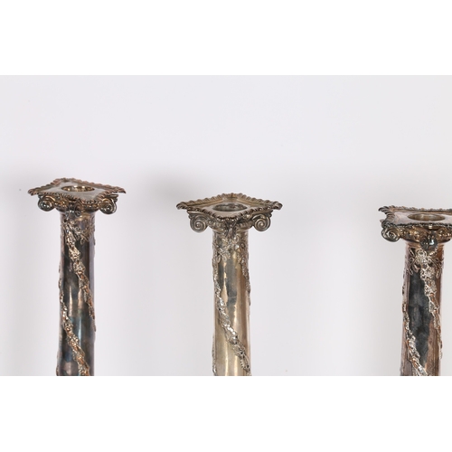 255 - A PAIR OF GEORGE III SILVER CANDLESTICKS, A MATCHING PAIR OF PLATED CANDLESTICKS. Sheffield 1774/177... 