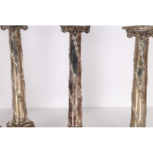 255 - A PAIR OF GEORGE III SILVER CANDLESTICKS, A MATCHING PAIR OF PLATED CANDLESTICKS. Sheffield 1774/177... 