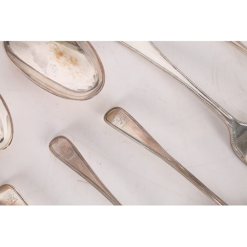 256 - A CANTEEN OF GEORGE II AND LATER SILVER CUTLERY. various dates and makers, all with beaded handles e... 