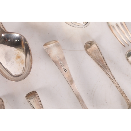 256 - A CANTEEN OF GEORGE II AND LATER SILVER CUTLERY. various dates and makers, all with beaded handles e... 