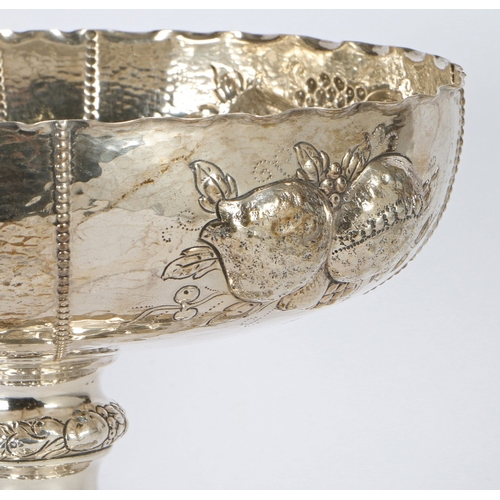 257 - A LARGE SILVER REPOUSSE WORK PEDESTAL FRUIT BOWL, C.G.HALLBERG, SWEDEN 1911. 20.9OZ. a large silver ... 