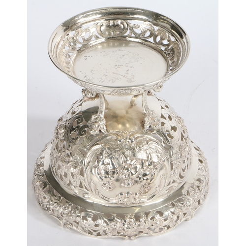 279 - A HIGHLY DECORATIVE GERMAN SILVER RAISED PEDESTAL BONBON DISH. A highly decorative German silver rai... 