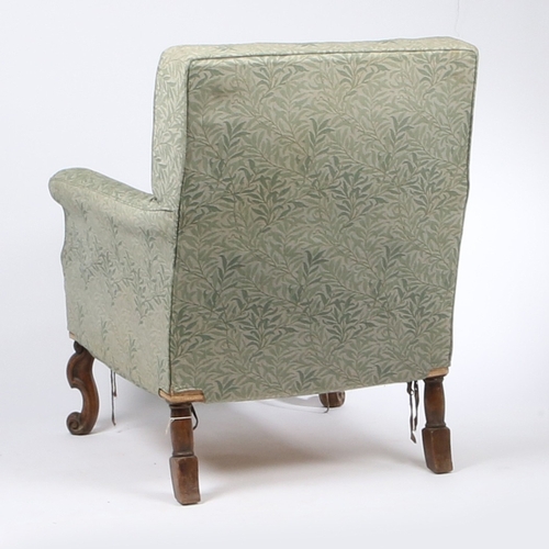 317 - HOWARD & SONS, A VICTORIAN DEEP ARMCHAIR. upholstered in a green foliate material, the rectangular b... 