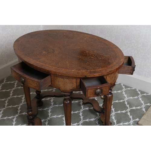 33 - A SEAWEED MARQUETRY CENTRE TABLE IN THE 17TH CENTURY MANNER. of oval form, having a cross banded top... 