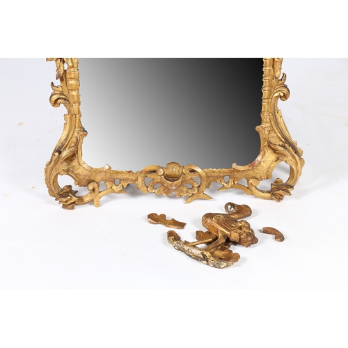 334 - A GEORGE III GILDED WALL MIRROR. the pediment depicting an ostrich type bird with snake in it's beak... 