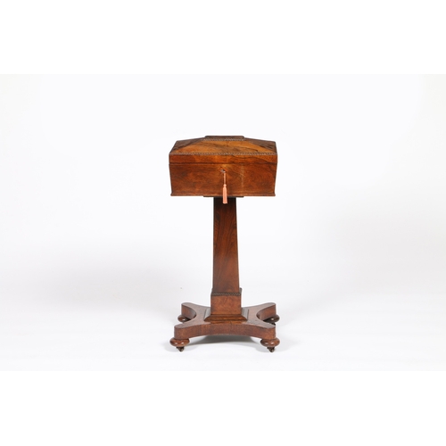 351 - A LATE REGENCY ROSEWOOD TEAPOY, THE SARCOPHAGUS SHAPED CASKET. A late Regency rosewood teapoy, the s... 