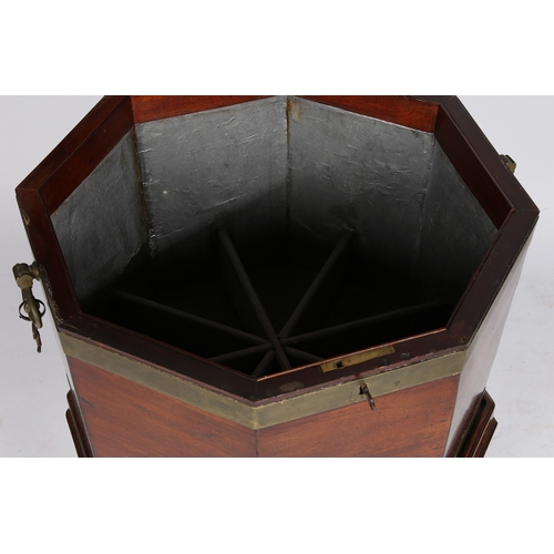 360 - A GEORGE III MAHOGANY AND BRASS BOUND CELLARETTE OF OCTAGONAL FORM. A George III mahogany and brass ... 