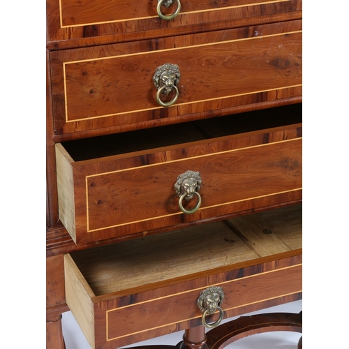 391 - A GOOD QUALITY EARLY 20TH CENTURY YEW AND BOXWOOD INLAID CHEST ON STAND BY MORRIS & CO. the swept pe... 