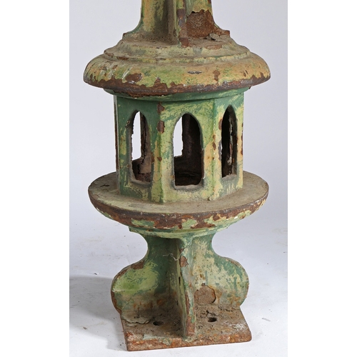 42 - A PAIR OF RAILWAY SIGNAL FINIALS. the pointed tapering tops above arch pierced octagonal centres and... 