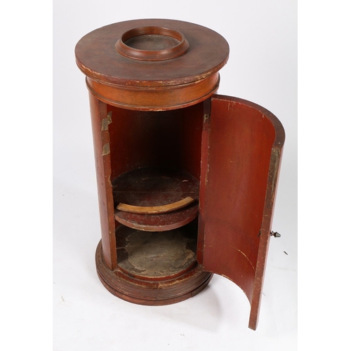 56 - A VICTORIAN RED PAINTED CYLINDRICAL POT CUPBOARD. the top with circular central rim above a cupboard... 