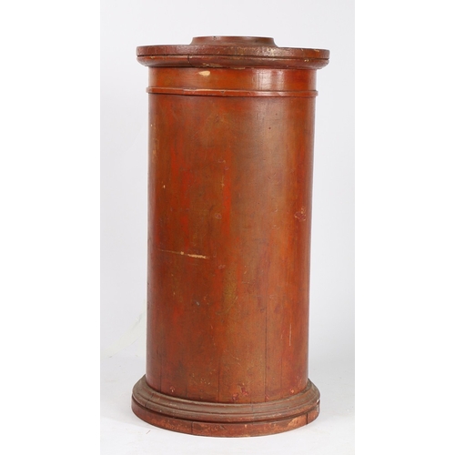 56 - A VICTORIAN RED PAINTED CYLINDRICAL POT CUPBOARD. the top with circular central rim above a cupboard... 