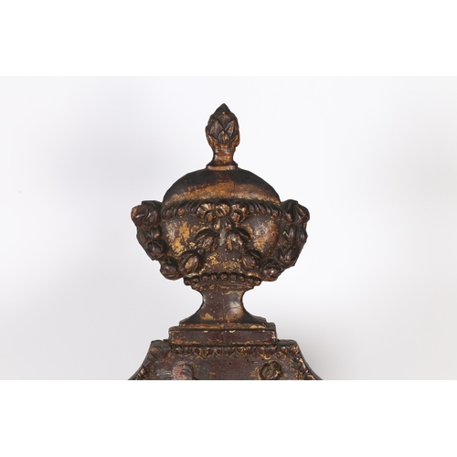 62 - A 19TH CENTURY FRENCH WALL MIRROR. the urn form pediment with foliate swags above an egg and dart bo... 