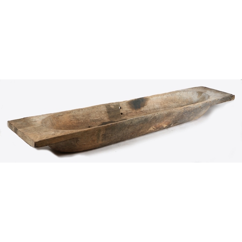 98 - A SUBSTANTIAL 19TH CENTURY DOUGH TROUGH. with oval dished centre and flattened ends, 238.5cm wide, 5... 