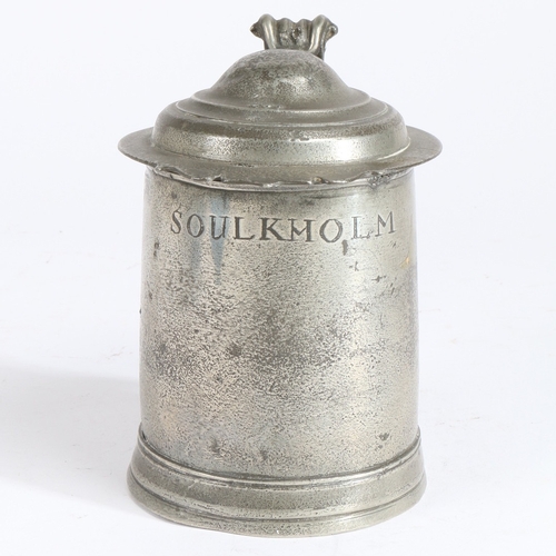11 - A RARE AND DOCUMENTED WILLIAM & MARY OEWS QUART STRAIGHT-SIDED DOME-LIDDED TANKARD, BIRMINGHAM, CIRC... 