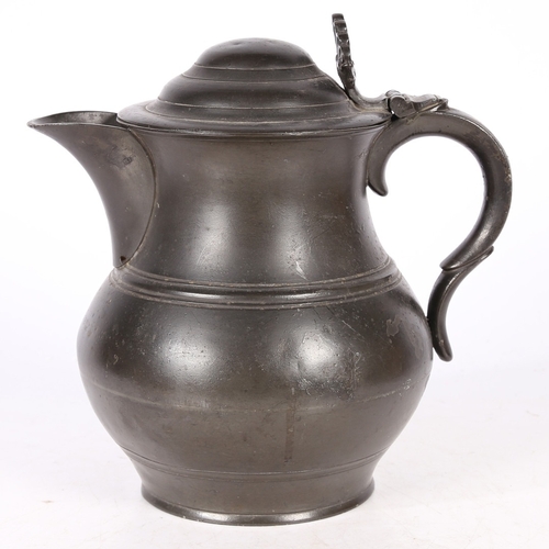 121 - AN EASY 19TH CENTURY OEWS GALLON ALE JUG, ENGLISH, CIRCA 1830. Having a bulbous body with fillet bel... 