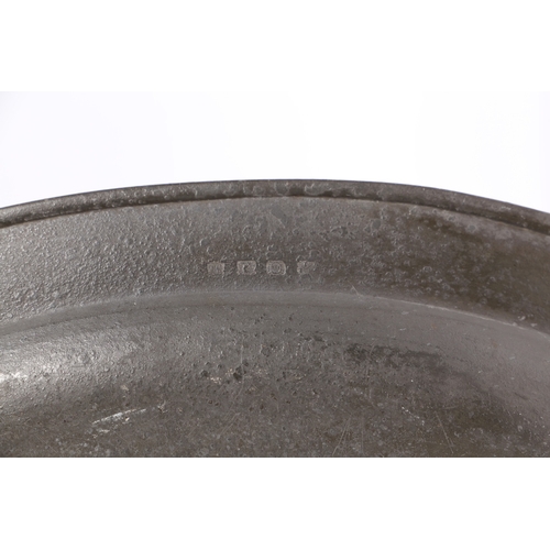 126 - A PAIR OF PEWTER PLAIN RIM OVAL DISHES, BIRMINGHAM, CIRCA 1830. Each with a large wrigglework letter... 