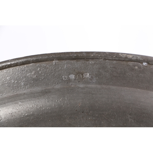 126 - A PAIR OF PEWTER PLAIN RIM OVAL DISHES, BIRMINGHAM, CIRCA 1830. Each with a large wrigglework letter... 