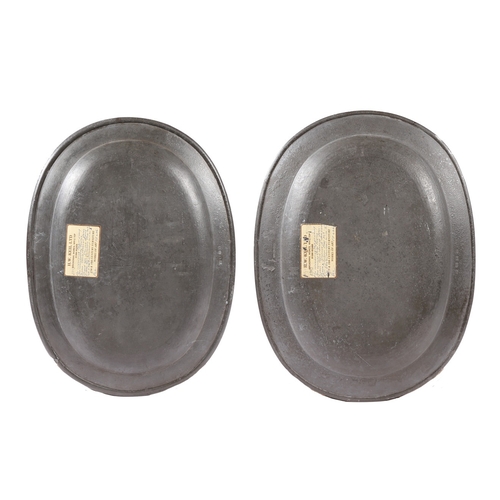 126 - A PAIR OF PEWTER PLAIN RIM OVAL DISHES, BIRMINGHAM, CIRCA 1830. Each with a large wrigglework letter... 