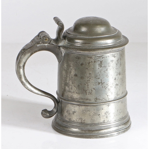 13 - WOOL GUILD, NORWICH: A RARE AND FINE GEORGE II PEWTER DOUBLE DOMED-LIDDED STRAIGHT-SIDED AND ENGRAVE... 