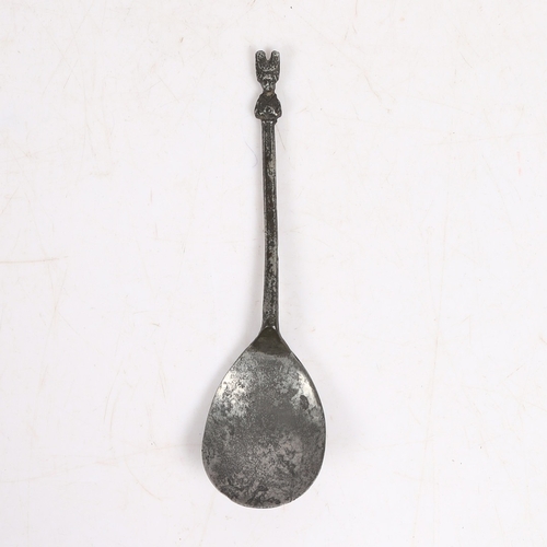 148 - A RARE MID-15TH CENTURY HORNED HEADDRESS PEWTER SPOON, ENGLISH, CIRCA 1450. Having a tapering hexago... 