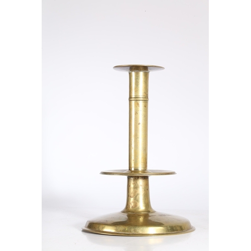 182 - AN EXCEPTIONAL AND UNUSUALLY LARGE MID-17TH CENTURY BRASS TRUMPET-BASE CANDLESTICK, ENGLISH, CIRCA 1... 