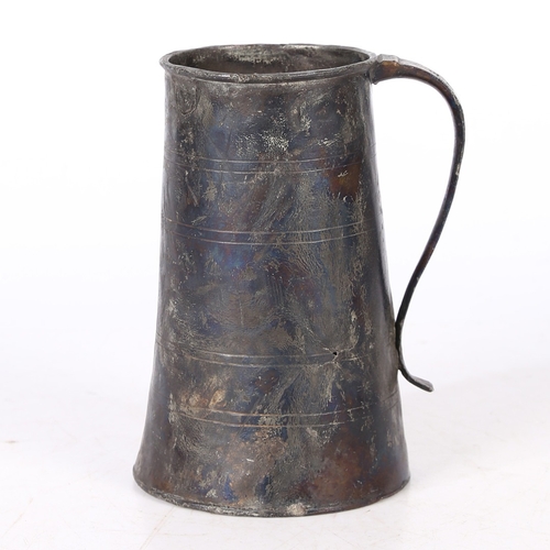 3 - A RARE CHARLES I PEWTER ALE QUART STRAIGHT-SIDED TAVERN POT, CIRCA 1640. The slender tapering body w... 