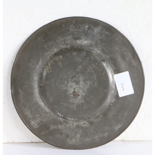 31 - A RARE CHARLES II PEWTER BROAD PLAIN RIM PLATE, BIRMINGHAM, CIRCA 1670. Hallmarks to rim and touchma... 