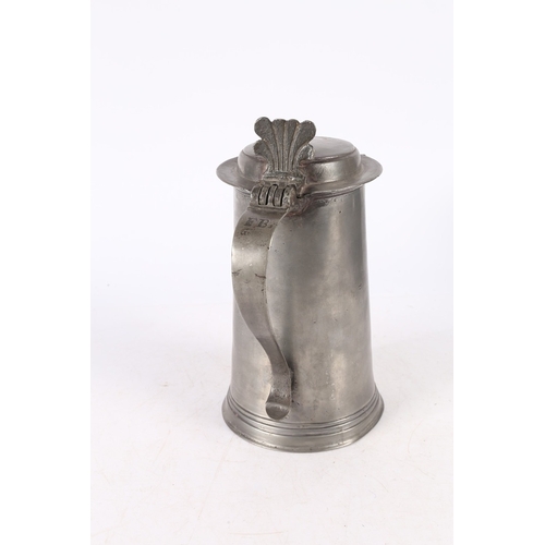 46 - A WILLIAM & MARY PEWTER FLAT-LID FLAGON, YORK, CIRCA 1690. Having a plain straight-sided and taperin... 