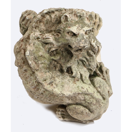 524 - A LATE 18TH/ EARLY 19TH CENTURY CARVED LIMESTONE LION. modelled in a climbing stance with snarling f... 