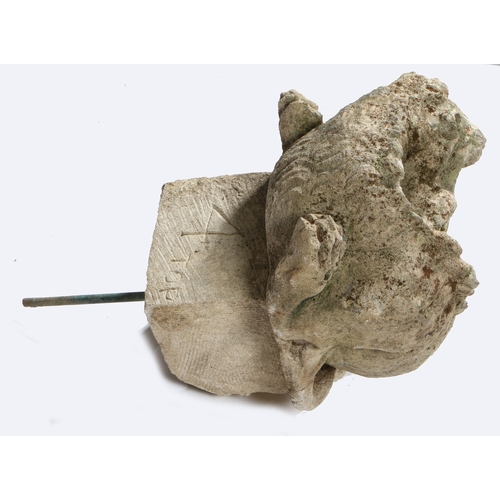 524 - A LATE 18TH/ EARLY 19TH CENTURY CARVED LIMESTONE LION. modelled in a climbing stance with snarling f... 