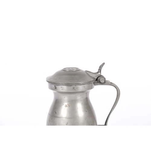54 - A VICTORIAN PEWTER IMPERIAL PINT DOME-LIDDED BULBOUS MEASURE, GLASGOW, CIRCA 1850. With typical crow... 