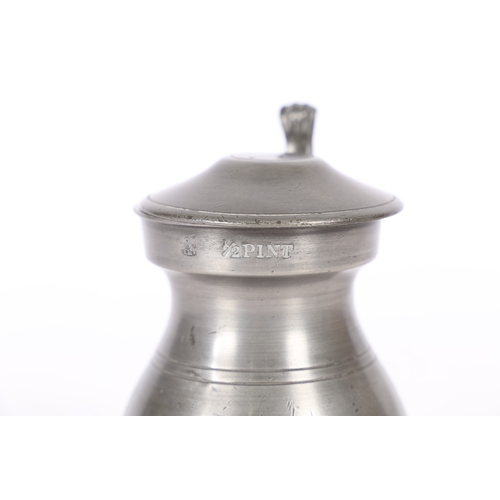 69 - A VICTORIAN PEWTER IMPERIAL HALF-PINT DOME-LIDDED BULBOUS MEASURE, EDINBURGH, CIRCA 1870. Cast touch... 