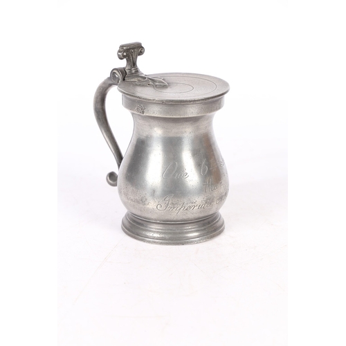 70 - AN UNCOMMON PEWTER DOUBLE-VOLUTE BULBOUS-SHAPED MEASURE, CIRCA 1826-30. The plain body engraved 'one... 