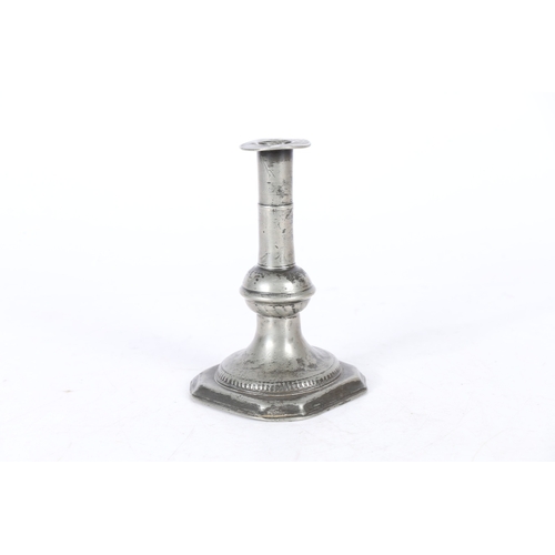 79 - A RARE AND DOCUMENTED WILLIAM & MARY PEWTER BALL-KNOP AND GADROONED CANDLESTICK, CIRCA 1690. The cir... 