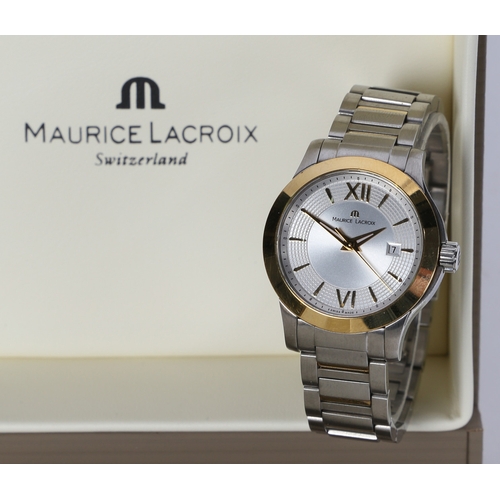 103 - A MAURICE LACROIX LADIES BI-METAL WRISTWATCH. the signed silver dial with baton markers, Roman numer... 