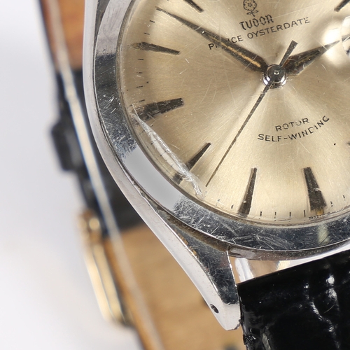 128 - A TUDOR PRINCE OYSTERDATE STAINLESS STEEL GENTLEMAN'S WRISTWATCH. the signed silver dial with baton ... 