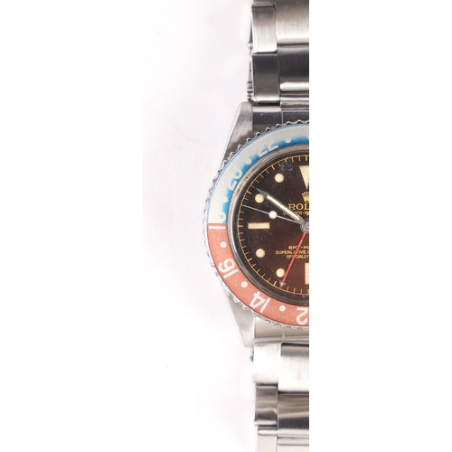 148 - A ROLEX OYSTER PERPETUAL GMT MASTER STAINLESS STEEL GENTLEMAN'S WRISTWATCH. model no. 1675, the inte... 