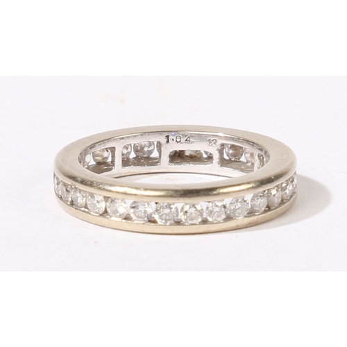 22 - AN 18 CARAT WHITE GOLD AND DIAMOND FULL ETERNITY RING. channel set with 30 round cut diamonds, ring ... 