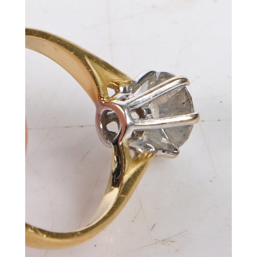 4 - AN 18 CARAT GOLD DIAMOND SOLITAIRE RING. the diamond at 1.50 carat within six claws, ring size P, 3.... 