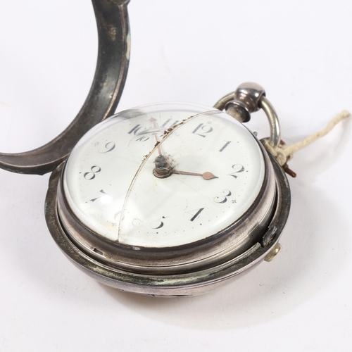 71 - A GEORGE III SILVER PAIR CASED POCKET WATCH. The outer case and watch case London 1819, the white en... 